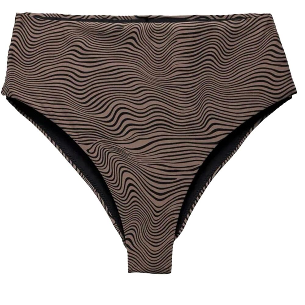 Womens Prana Lahari High Rise Bikini Swim Bottom Black Wavee Print Sz Medium